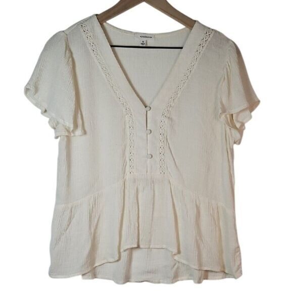 Eyeshadow Women's M Flutter Sleeve Fabric Button Crop Top Coquette Fairy Boho - Picture 2 of 10